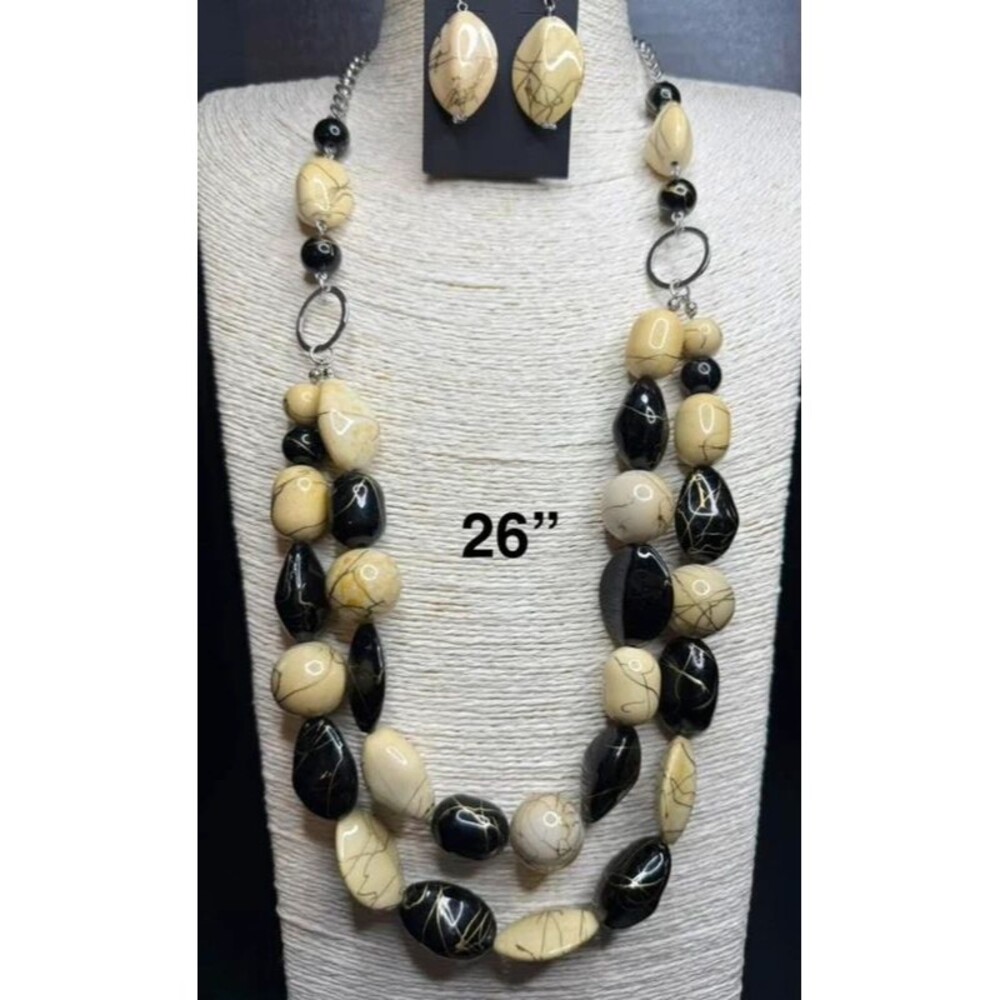 32. Double-strand layered statement bead necklace
